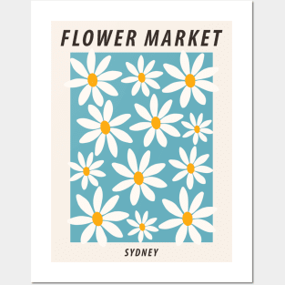 Flower market, Sydney, Colorful retro print, Fun art, Cottagecore, Positive art, Abstract blue flowers Posters and Art